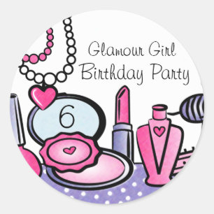 Pegatina Redonda Cumpleaños del Chica del glamour (pd)