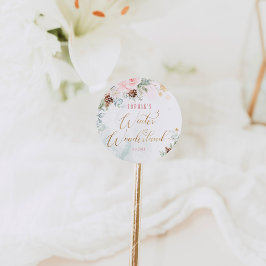 Pegatina Redonda cumpleaños del chica del invierno rosado Rubor won