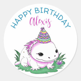 Pegatina Redonda Cumpleaños del Chica Temático de Axolotl Personali