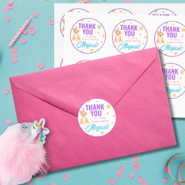 Pegatina Redonda Cumpleaños del Chica Unicornio, Fiesta Corgi