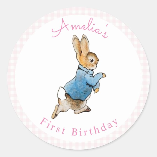 Pegatina Redonda Cumpleaños del clásico Peter Rabbit Beatrix Potter (Anverso)