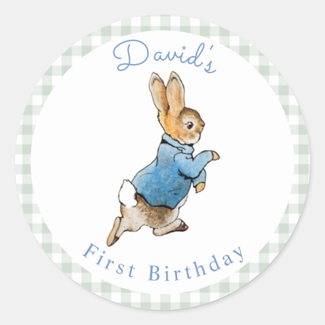 Pegatina Redonda Cumpleaños del clásico Peter Rabbit Beatrix Potter (Anverso)
