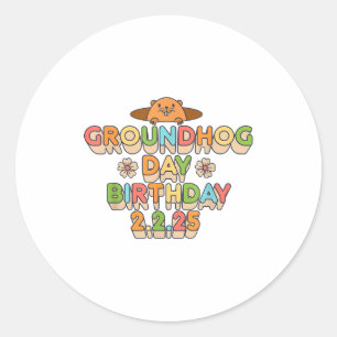 Pegatina Redonda Cumpleaños del Día de la Marmota Niño Niña Hombres