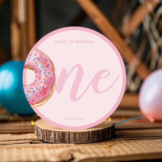 Pegatina Redonda Cumpleaños del donut rosado (Subido por el creador)