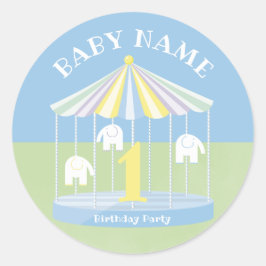 Pegatina Redonda Cumpleaños del Elefante Azul Carrusel