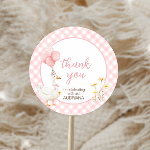 Pegatina Redonda Cumpleaños del Ganso Tonto de Gingham