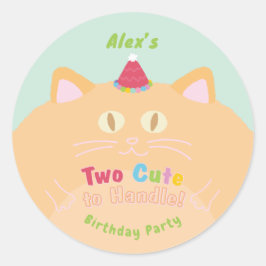 Pegatina Redonda Cumpleaños del gato "Dos Adorables para Manejar" V