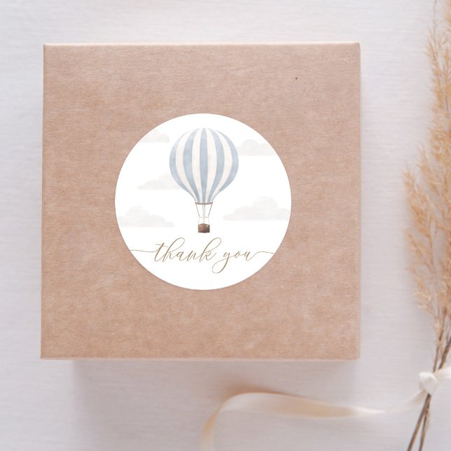 Pegatina Redonda Cumpleaños del globo de aire caliente azul (Subido por el creador)