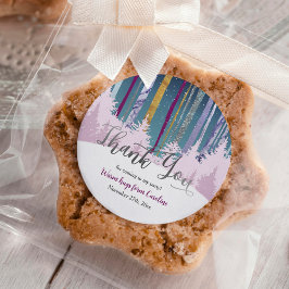 Pegatina Redonda Cumpleaños del invierno Blue Purple Silver Snow Fo