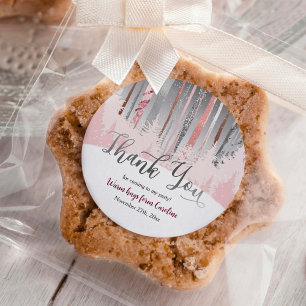 Pegatina Redonda Cumpleaños del invierno del Bosque de Nieve Gris R