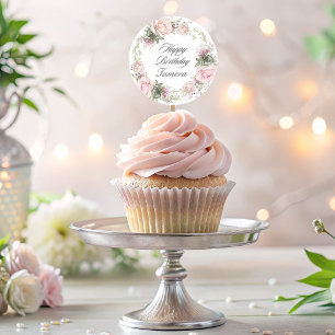 Pegatina Redonda Cumpleaños del jardín de rosas inglés floral rosa