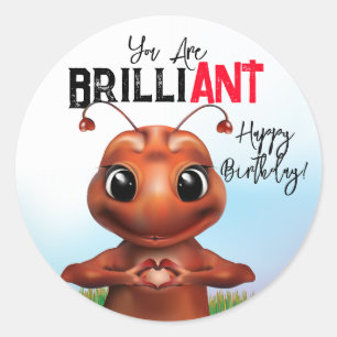 Pegatina Redonda Cumpleaños del Lenguaje de Rótulo Ant