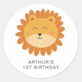 Pegatina Redonda Cumpleaños del León Cute