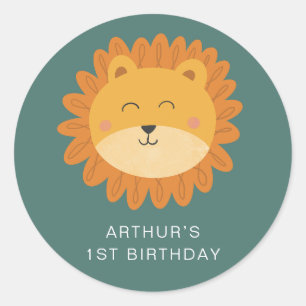 Pegatina Redonda Cumpleaños del León Cute