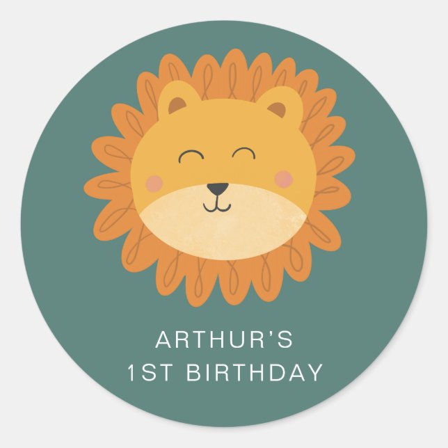 Pegatina Redonda Cumpleaños del León Cute (Anverso)