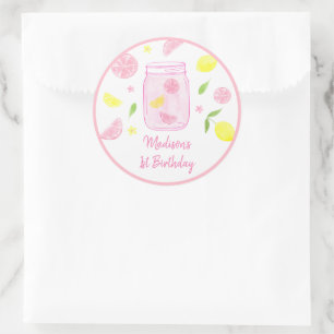 Pegatina Redonda Cumpleaños del limón rosa Lemonade