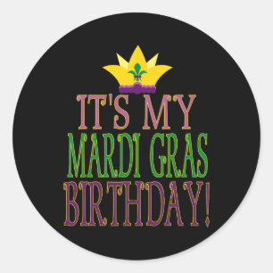 Pegatina Redonda Cumpleaños del Mardi Gras - Tema Fiesta del Mardi 