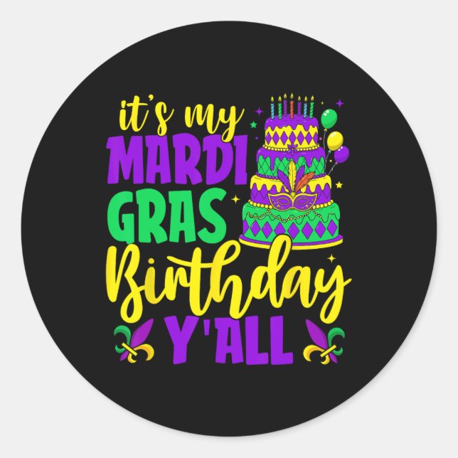 Pegatina Redonda Cumpleaños del Mardi Gras Ya (Anverso)
