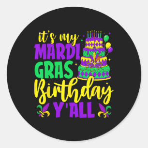 Pegatina Redonda Cumpleaños del Mardi Gras Ya