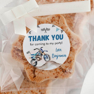 Pegatina Redonda Cumpleaños del Niño de la Moto de Tierra Azul