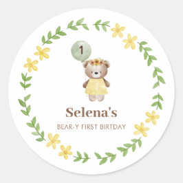 Pegatina Redonda Cumpleaños del oso Cute