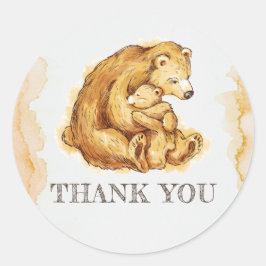 Pegatina Redonda Cumpleaños del Oso de Acuarela Gracias