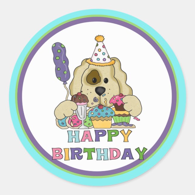 Pegatina Redonda Cumpleaños del perro (Anverso)