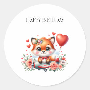 Pegatina Redonda Cumpleaños del piloto de zorro lindo