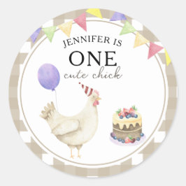 Pegatina Redonda Cumpleaños del pollito al acuarela 1 año