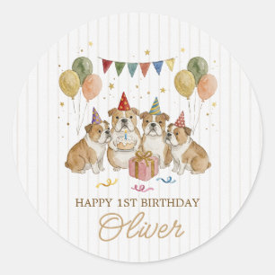 Pegatina Redonda Cumpleaños del primer bebé niño Perro lindo