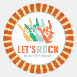 Pegatina Redonda Cumpleaños del Rockstar Colorido y Rollo