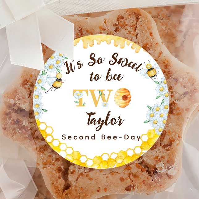 Pegatina Redonda Cumpleaños del Segundo Abejado de Honey Bee (Subido por el creador)
