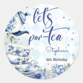 Pegatina Redonda Cumpleaños del té para los niños