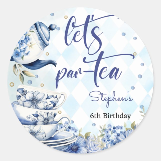 Pegatina Redonda Cumpleaños del té para los niños (Anverso)