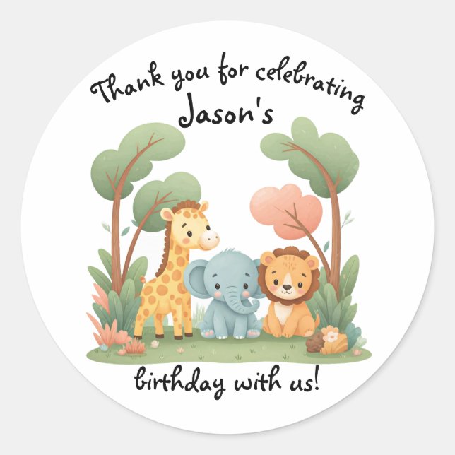 Pegatina Redonda Cumpleaños del Zoo (Anverso)