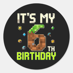 Pegatina Redonda Cumpleaños Divertido Chico Es Mi 6º Cumpleaños Gam
