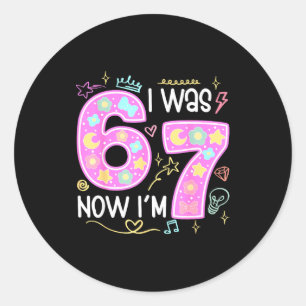 Pegatina Redonda Cumpleaños divertido de 7 años Era 6 ahora tengo 7