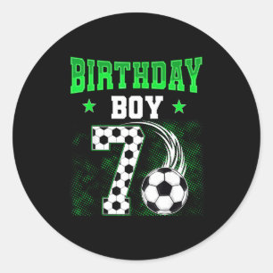 Pegatina Redonda Cumpleaños divertido de 7 años niño tema fútbol fi