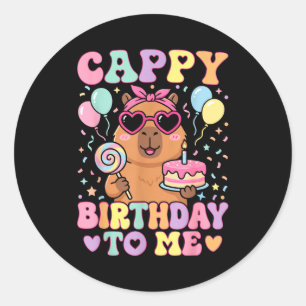 Pegatina Redonda Cumpleaños divertido de capybara para chicas linda