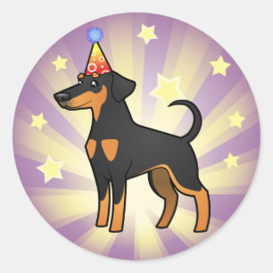 Pegatina Redonda Cumpleaños Doberman Pinscher (oídos de disquete)