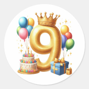 Pegatina Redonda Cumpleaños dorado número 9