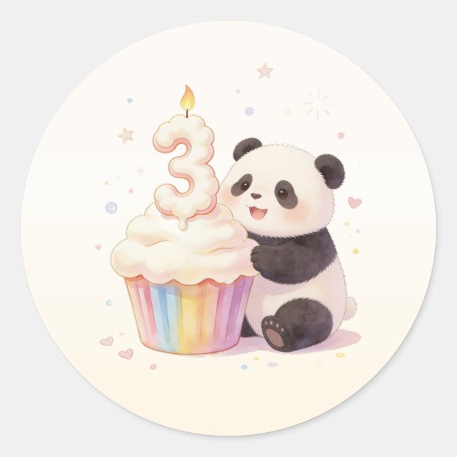 Pegatina Redonda Cumpleaños Dulce Panda Bebé 3 (Anverso)
