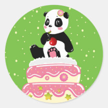 Cumpleaños dulce / Panda lindo con pastel y cereza