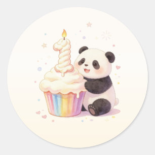 Pegatina Redonda Cumpleaños dulce pastel panda bebé 1