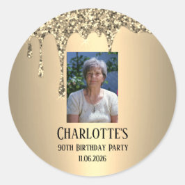 Pegatina Redonda Cumpleaños elegante número 90 dorado