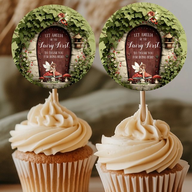 Pegatina Redonda Cumpleaños Encantado de Hada Gracias  (Enchanted Fairy First Birthday Thank You Classic Round Sticker)