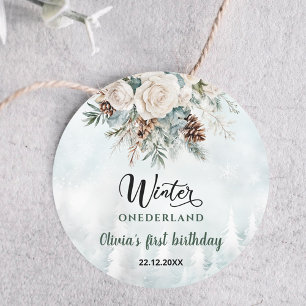 Pegatina Redonda Cumpleaños Evergreen Winter Onederland