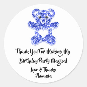 Pegatina Redonda Cumpleaños Favor Blue Heart Baby Sweet Bear