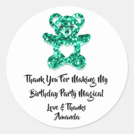 Pegatina Redonda Cumpleaños Favor Mint Corazón Verde Bebé Oso Dulce