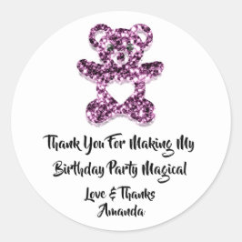 Pegatina Redonda Cumpleaños Favor Purple Heart Baby Sweet Bear